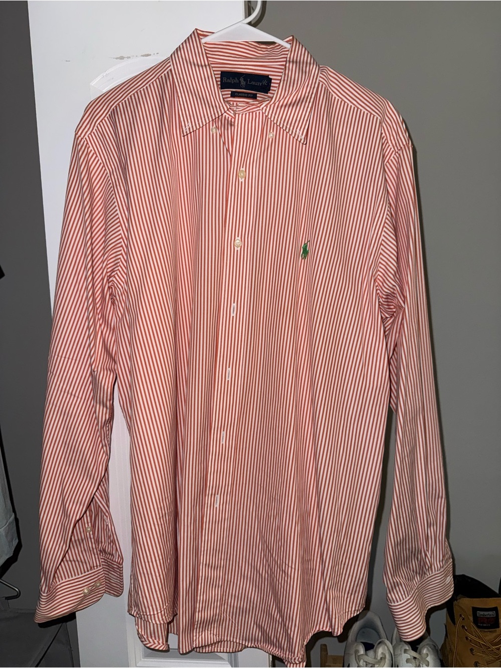 Ralph Lauren Men's Coral Stripe Button-Down Dress Shirt